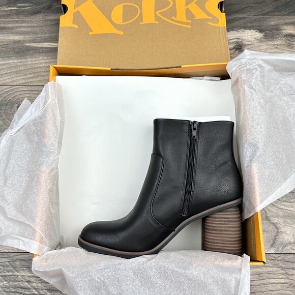 NIB Korks by Kork Ease Destiny 8M Block Heel Ankle Boots Booties Black - Picture 9 of 10